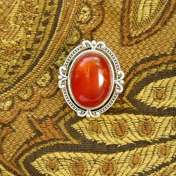 Handcrafted Genuine Carnelian Gemstone Brooch Pin - Picture 3 of 4